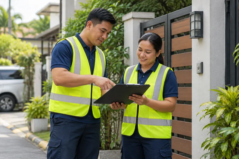 Mga maintenance professional na nag-uusap tungkol sa trabaho