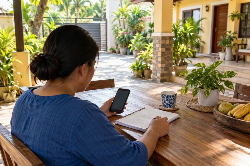 Property owner na gumagamit ng phone sa bahay