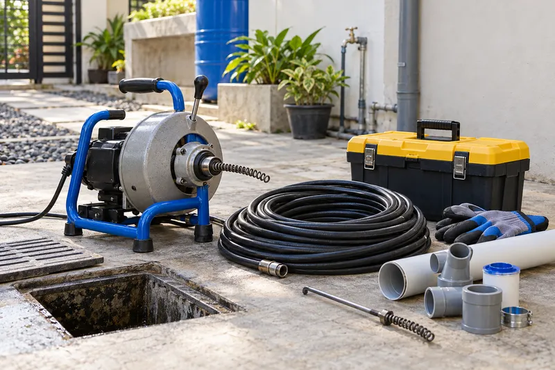 Nakahandang drain-cleaning at plumbing equipment
